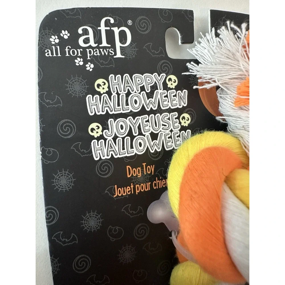 New‎ afp All For Paws Halloween Dog Toy Candy Corn with Rope Squeaker Push